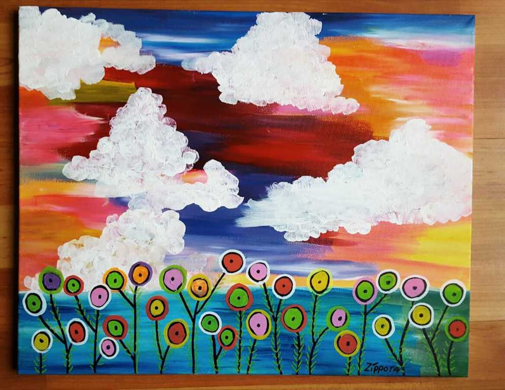 Zippora Meijer- Happy Flowers  -40 x 50 cm - Acryl op canvas kopen? Bied vanaf 1!