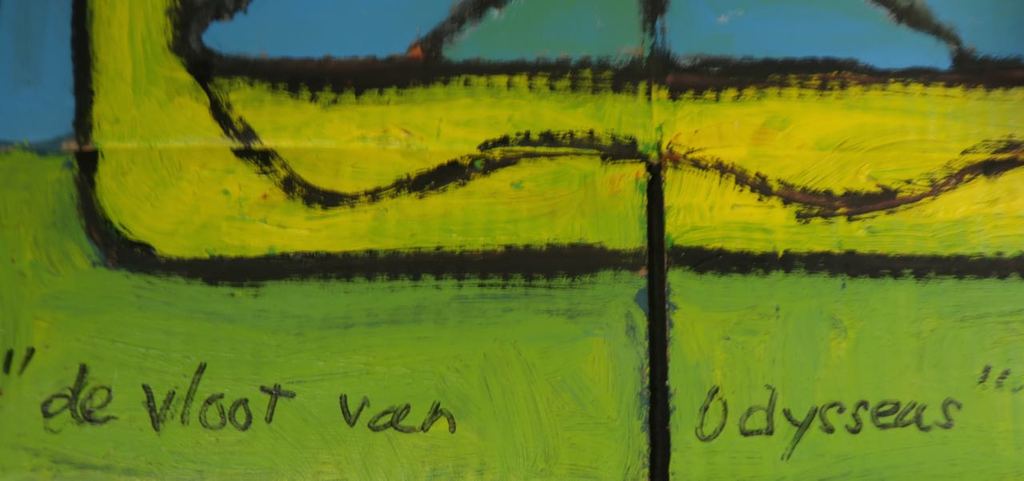 Lot met 3x olieverf en collage op karton van Meertje Kaal (Groot) kopen? Bied vanaf 1!