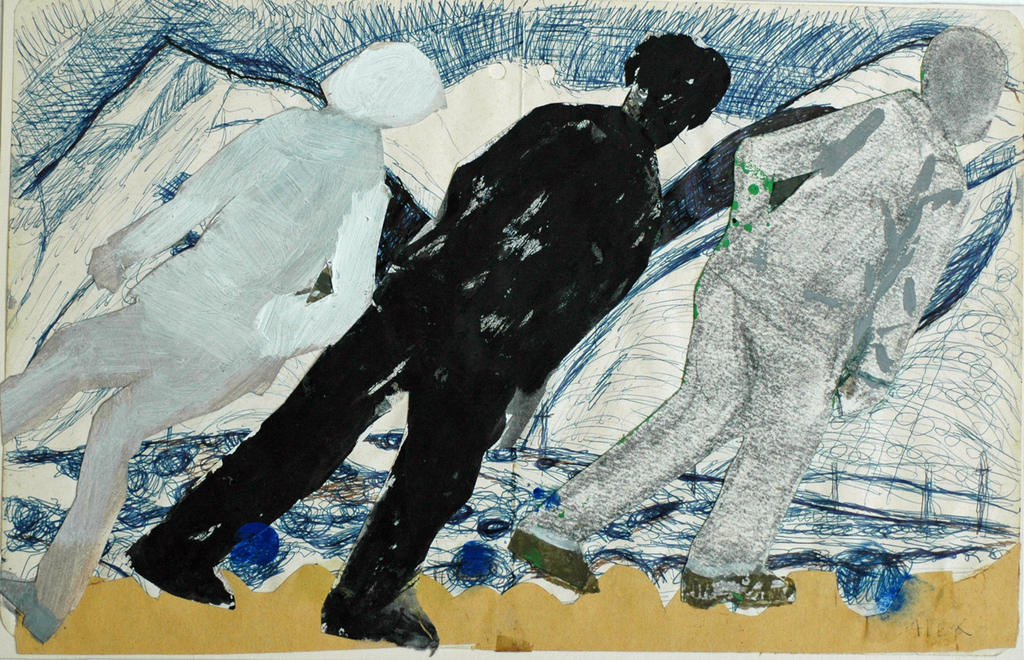 Hans Ebeling Koning, collage op karton, TEGENWIND kopen? Bied vanaf 40!