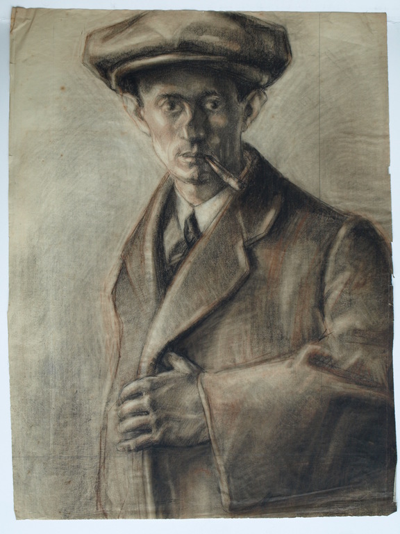 Onbekend : Tekening , Portret man met pet en sigaret – ca 1920  kopen? Bied vanaf 1!