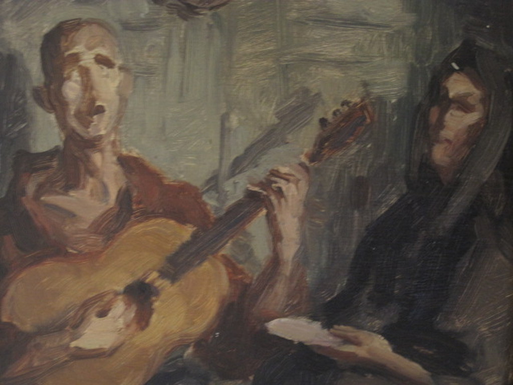 gesign.olieverf "straatmuzikanten" van Herman Bieling Rotterdam 1887-1964 Rhoon  kopen? Bied vanaf 301!