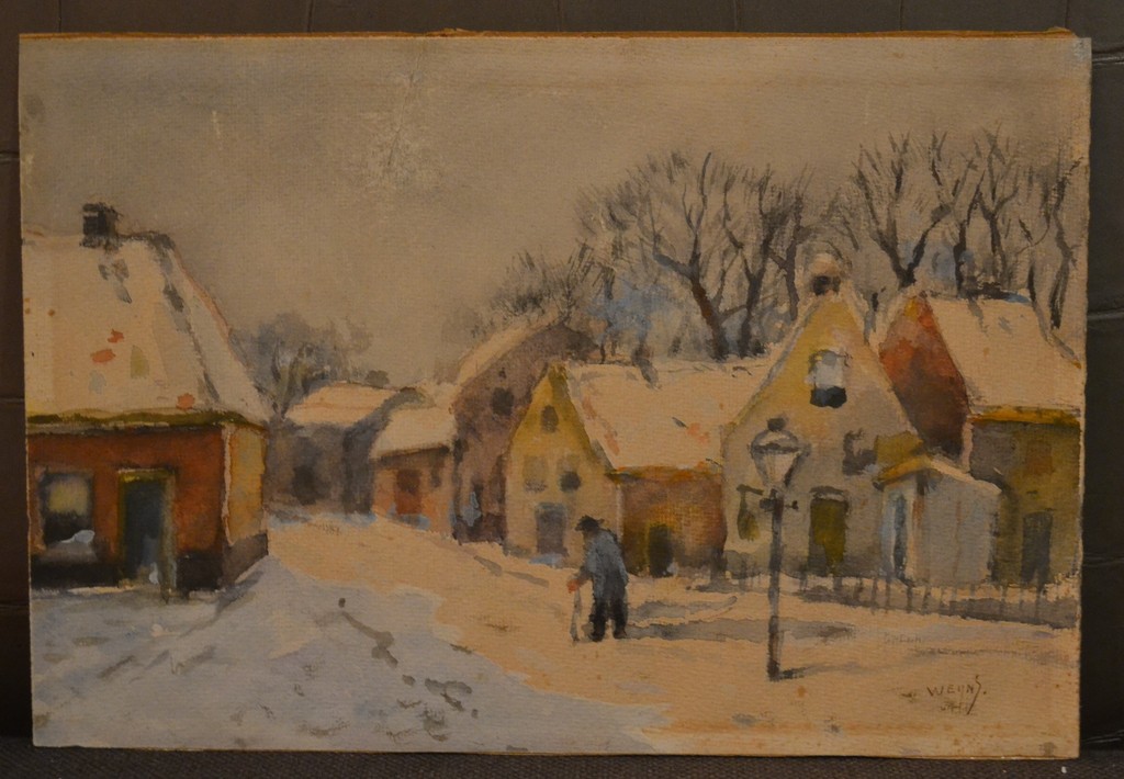 Jan Harm Weijns (1864-1945): Aquarel, Dorpje in de winter kopen? Bied vanaf 1!