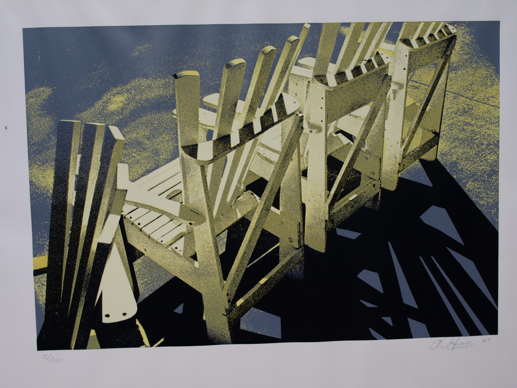 Zeefdruk  – Strandstoelen – Ingelijst – oplage 100 – 60 x 45 cm kopen? Bied vanaf 20!