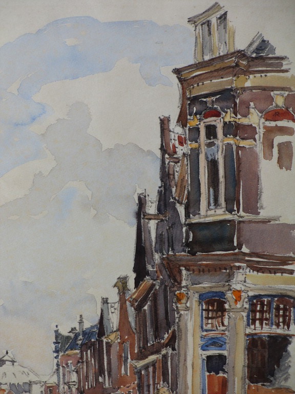Frans Boers - Frans Boers, Burgwal Haarlem, Aquarel kopen? Bied vanaf 1!