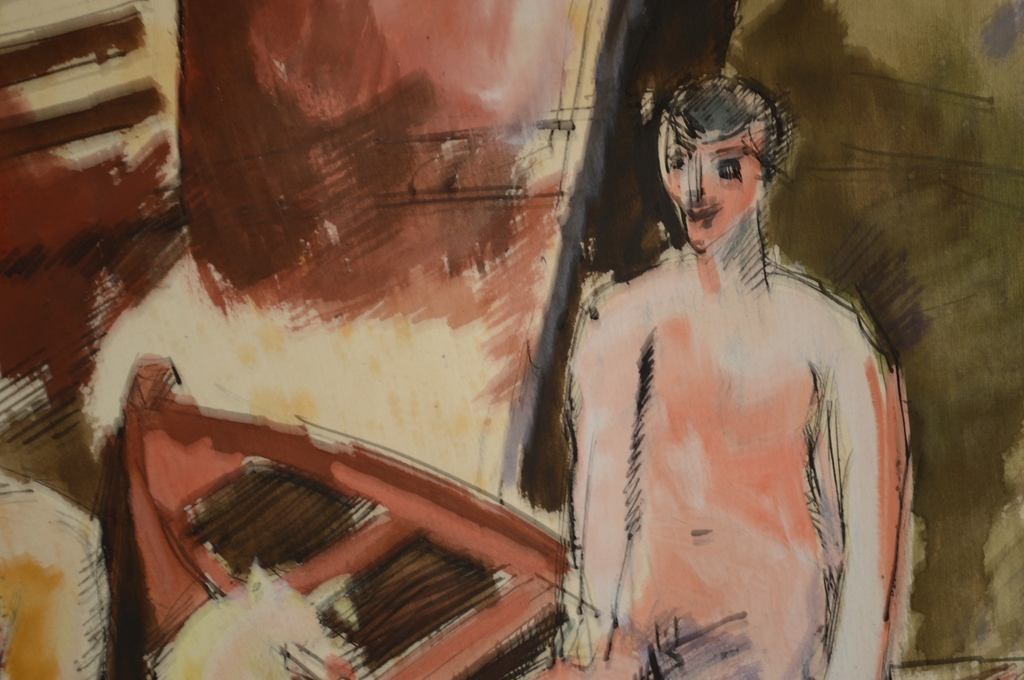 Charles Dufresne ( 1876-1938 ) aquarel-pen 60 x 40 3 mannen in St.Tropez (1932)  kopen? Bied vanaf 350!