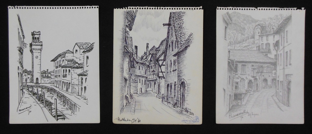 Jan P.H. de Vries: Lot met 3 tekeningen, Stads- en dorpsgezichen kopen? Bied vanaf 1!