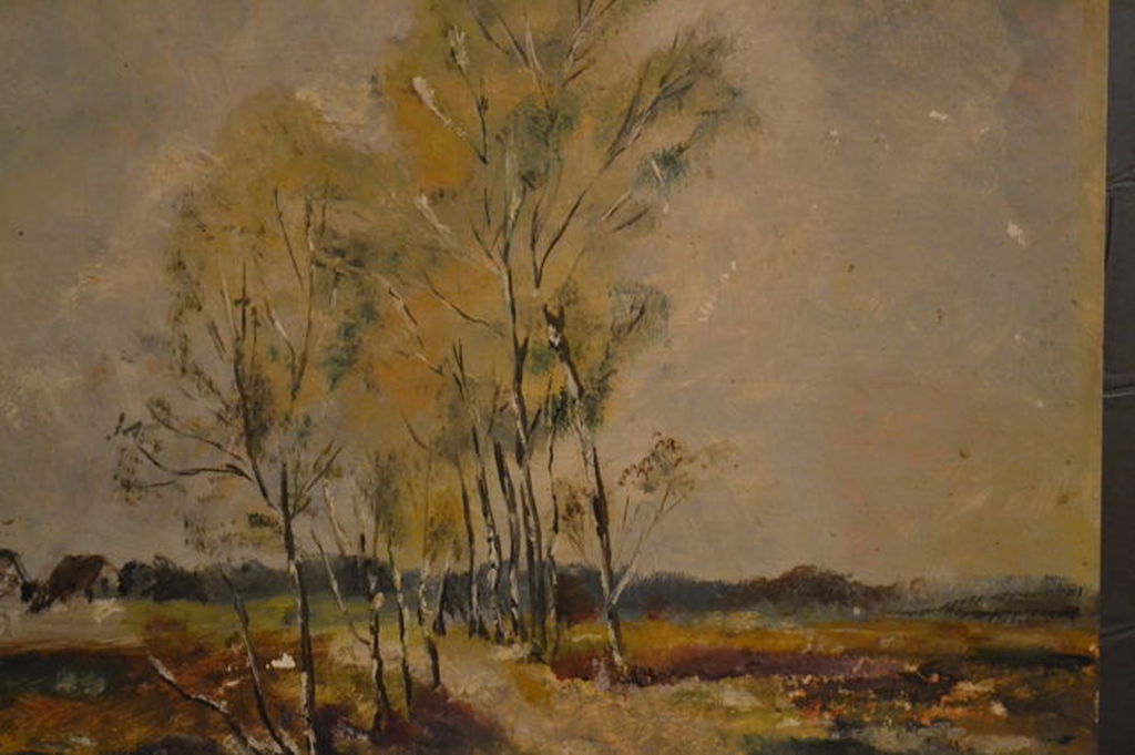 Onbekend (20ste eeuw) - marouflage - Landschap met bomen en boerderijen. kopen? Bied vanaf 1!