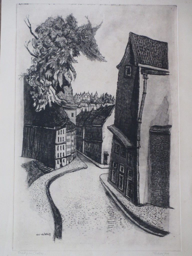 Cor de Wolff, Straatje in Chartres, Ets verkocht voor € 40!