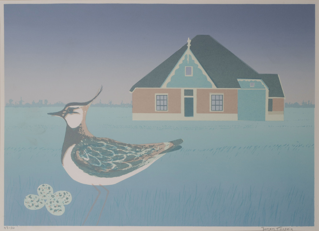 Jurjen Fontein: Zeefdruk, Kievit - Ingelijst kopen? Bied vanaf 1!