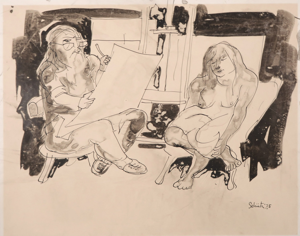 Onbekend gesigneerd: Gemengde techniek, Artist and his model kopen? Bied vanaf 1!
