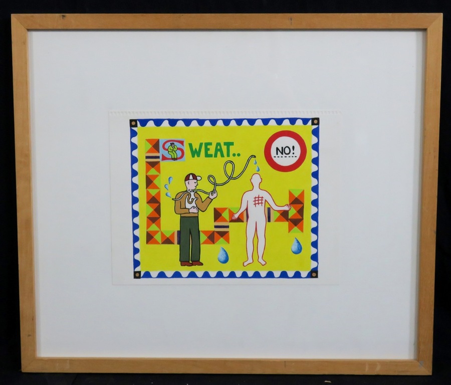 Pam Emmerik: Gouache, Sweat, no Sweat - Ingelijst verkocht voor € 85!