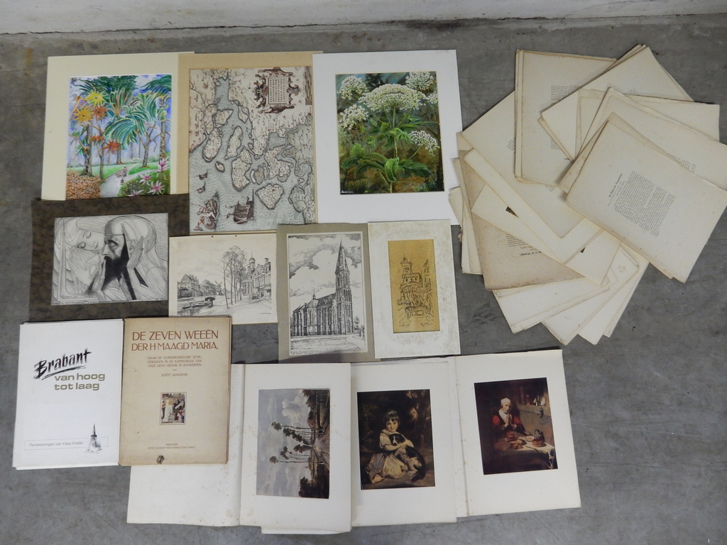 Divers origineel werk op papier (Brekelmans) + oude prenten en prentenmappen kopen? Bied vanaf 1!
