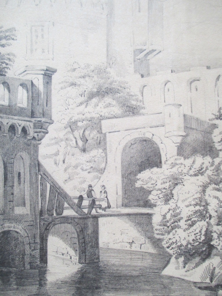 Onbekend, tekening slotgracht, 1845 kopen? Bied vanaf 35!