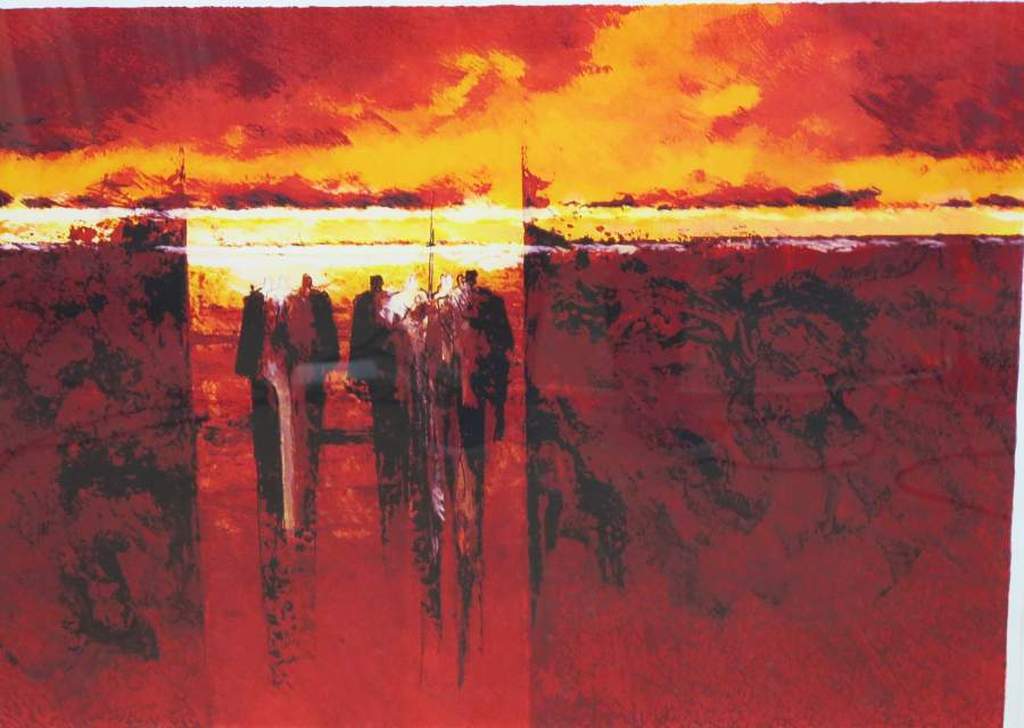 Mattie Schilders: Zeefdruk, .. en het gebeurde in de nacht - Ingelijst (groot) verkocht voor € 70!