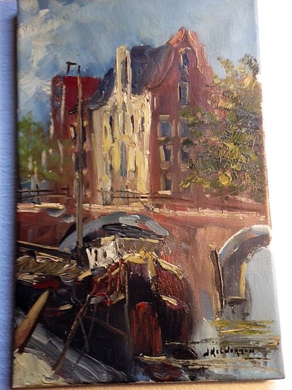 Jan Kelderman (1914-1990), Olieverf op doek, Brouwersgracht Amsterdam kopen? Bied vanaf 45!