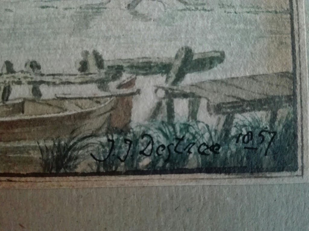 Destree J.J., Aquarel gesigneerd rechtsonder, Dorp aan de rivier 1857 kopen? Bied vanaf 30!
