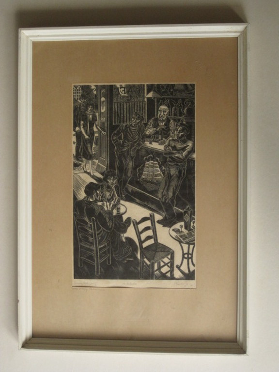Bijzonder leuke houtsnede "in het Cafe" van Haags graficus Jan Franken 1896-1977 kopen? Bied vanaf 1!