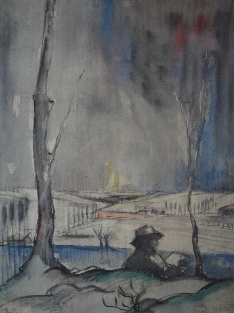 Jacques Mels (1899-1974), aquarel, man met uitzicht op Limburgs heuvellandschap verkocht voor € 40!