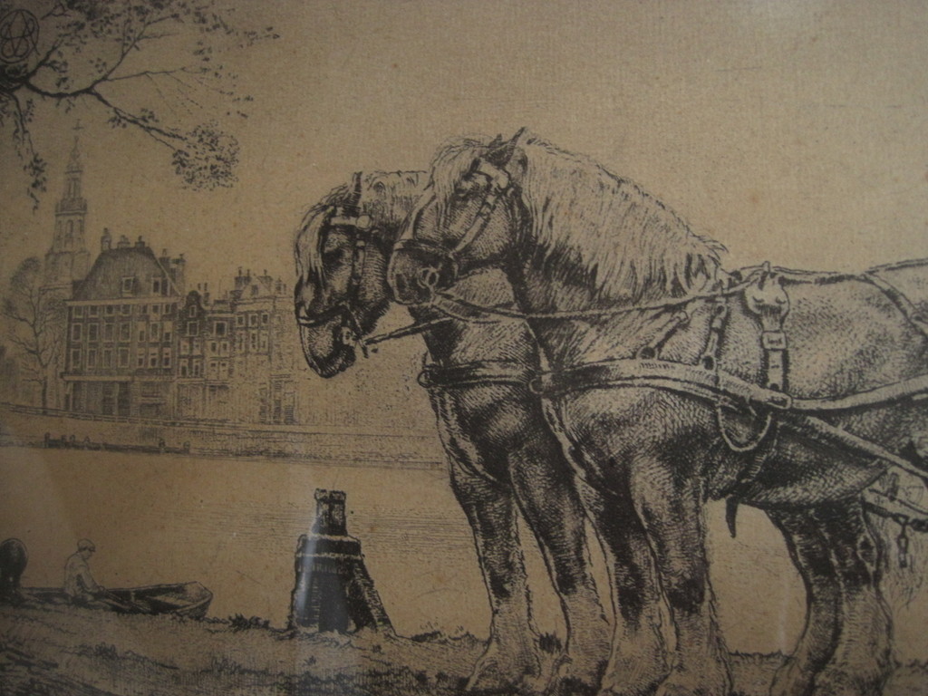 Magnifieke W.G.Hofker  Ets "Amsterdam bierwagen Amstelbrouwerij" gesigneerd  kopen? Bied vanaf 1!