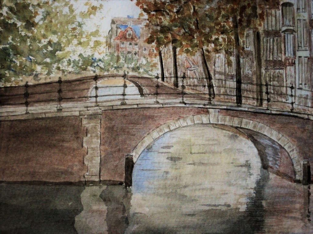 Gesigneerd Aquarel Amsterdam "Brouwersgracht hoek Prinsengracht Jordaan" ca.1950 kopen? Bied vanaf 1!