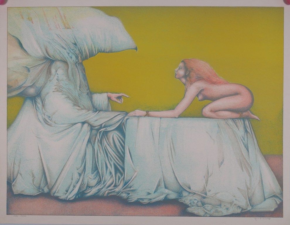 Georg Hadeler: Litho, Naakt op tafel verkocht voor € 40!