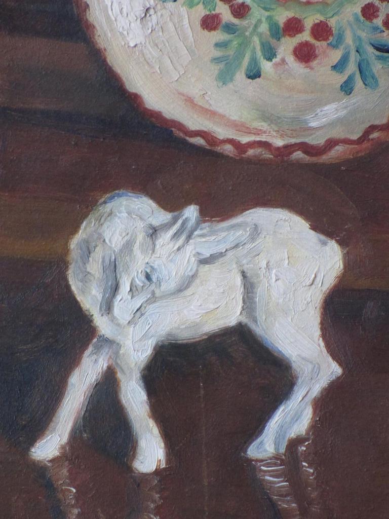 Onbekende kunstenaar, Stilleven met geitje, Olieverf op board kopen? Bied vanaf 1!