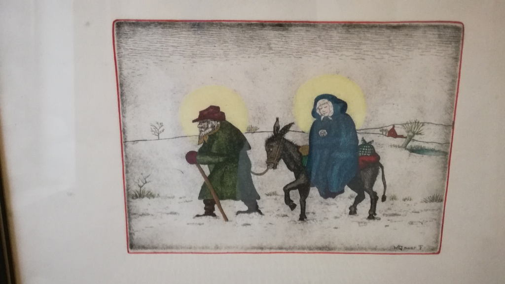 Onbekend kunstenaar, Ingekleurde Ets, Oud Kersttafereel kopen? Bied vanaf 1!