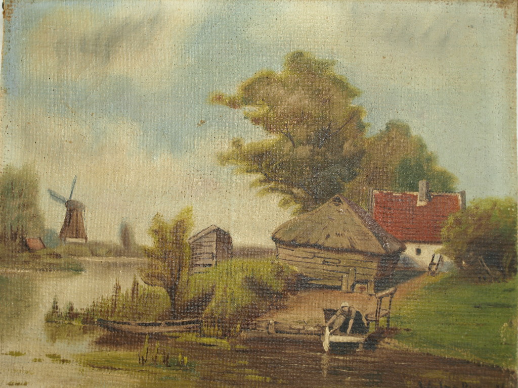 W. van Laarhoven – Olieverf op canvas – Boerin doet de was - Gesigneerd –ca 1940 kopen? Bied vanaf 1!