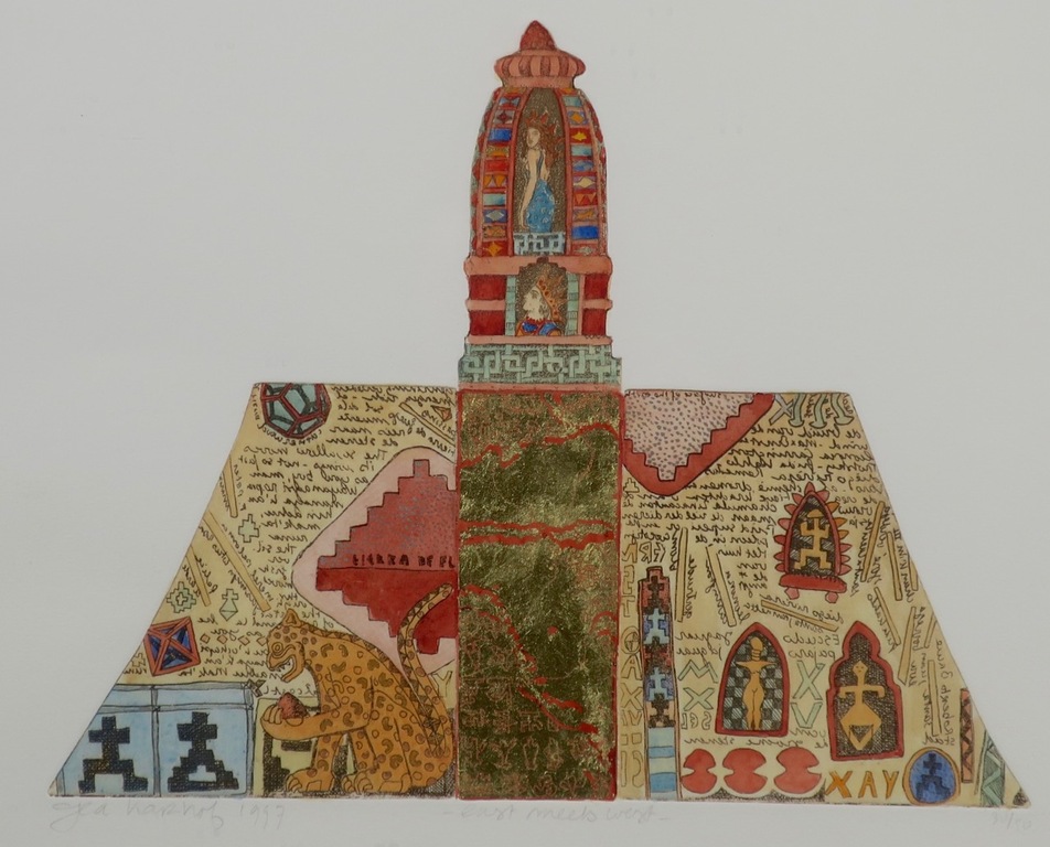 Gea Karhof: Ets, East meets west - Ingelijst verkocht voor € 55!