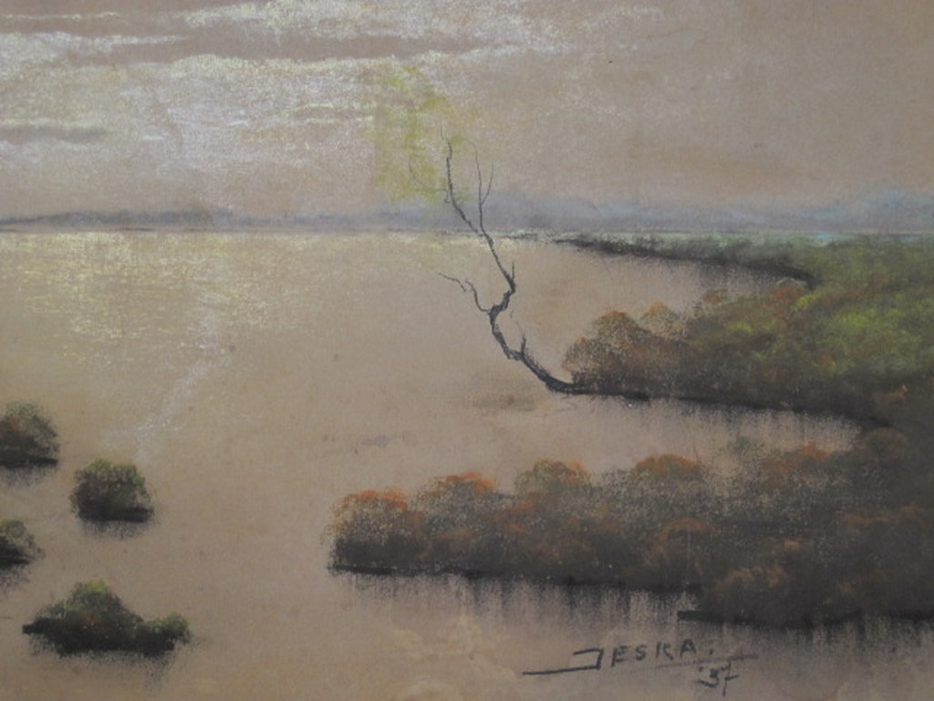 Jan Staats Kiewiet 1899-1977 "Hollands rivierlandschap" gesigneerd  verkocht voor € 65!