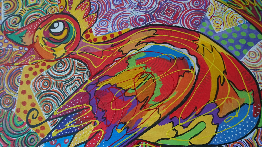 Zippora Meijer  Bird Of The Dance  60/80 cm acryl en posca op katoen kopen? Bied vanaf 50!