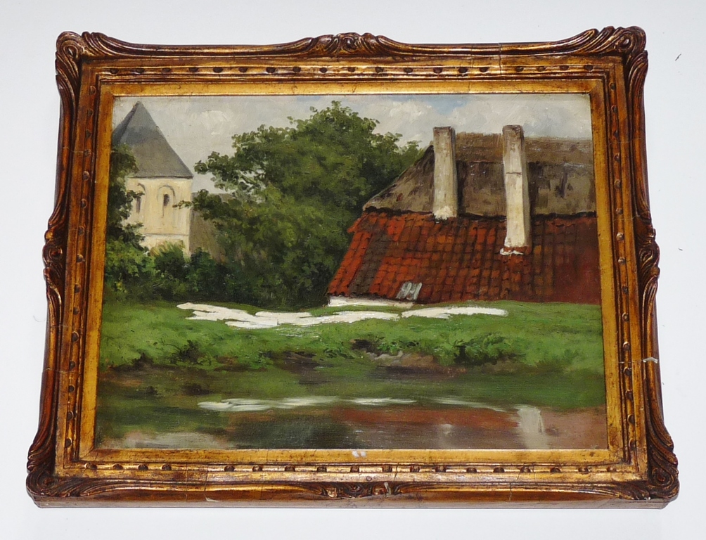 Adrianus van Everdingen: Maroufle, Boerderij en kerktoren achter de dijk. kopen? Bied vanaf 250!