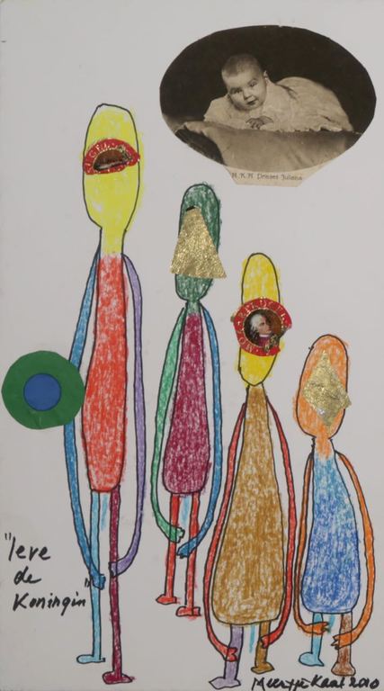 Meertje Kaal: Krijt en collage op karton, Leve de koningin kopen? Bied vanaf 1!