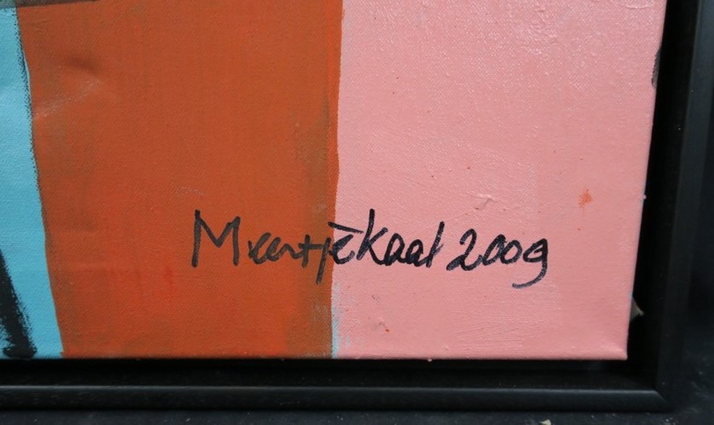 Meertje Kaal: Acryl,Olieverf en Collage op doek, De regisseur filmer - Ingelijst kopen? Bied vanaf 35!