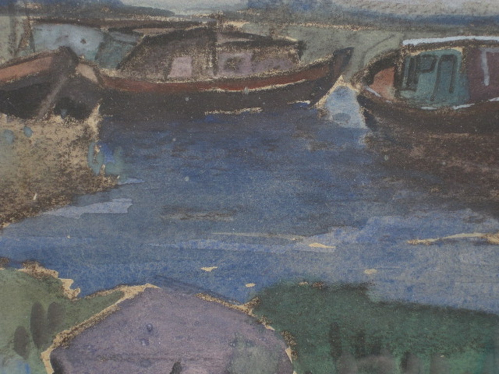 Stemmig aquarel "boten op plas" Paul Arntzenius 1883-1963 nabloei Haagse School  kopen? Bied vanaf 1!