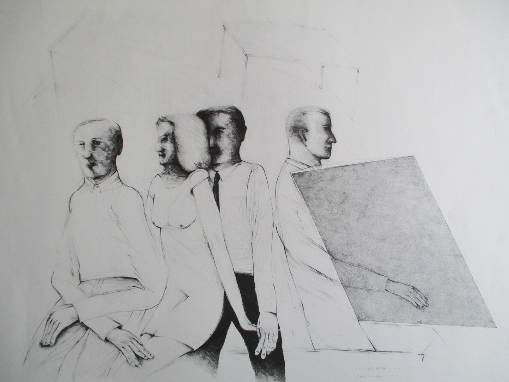 Kees Spermon, zeefdruk, Conversation Piece Grey, 1973 verkocht voor € 45!