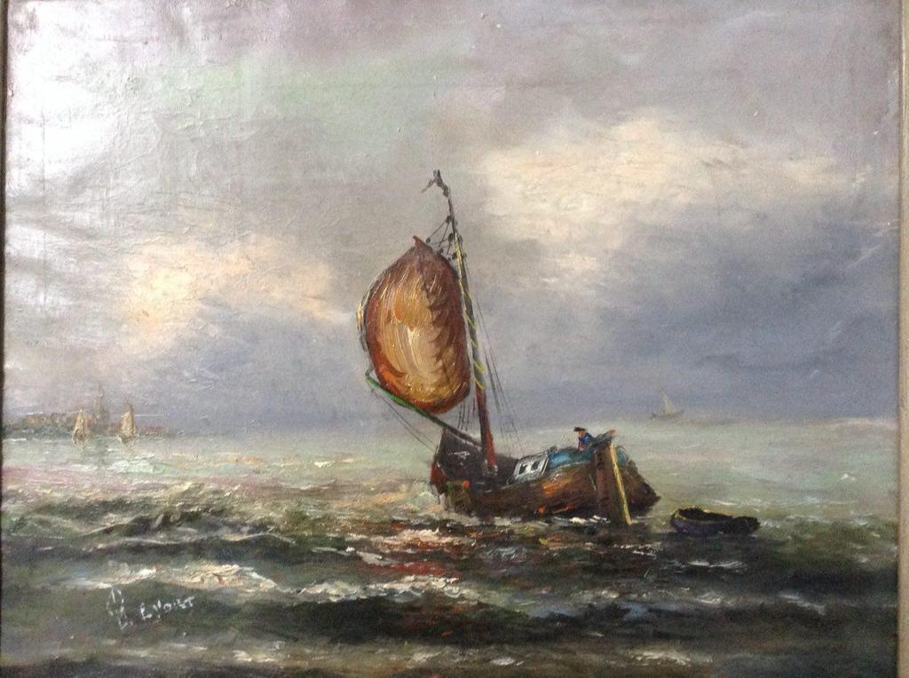 Jan Bevort 1917-1996, Olieverf op doek 50x40 , Zijlschuit op Ijsselmeer verkocht voor € 100!