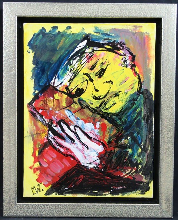 Martin van Wordragen: Gemengde techniek op doek, Monnik met icoon - Ingelijst kopen? Bied vanaf 250!