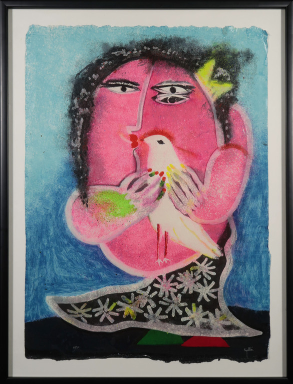 Juan Ripolles: Zeefdruk, Witte duif - Ingelijst kopen? Bied vanaf 120!