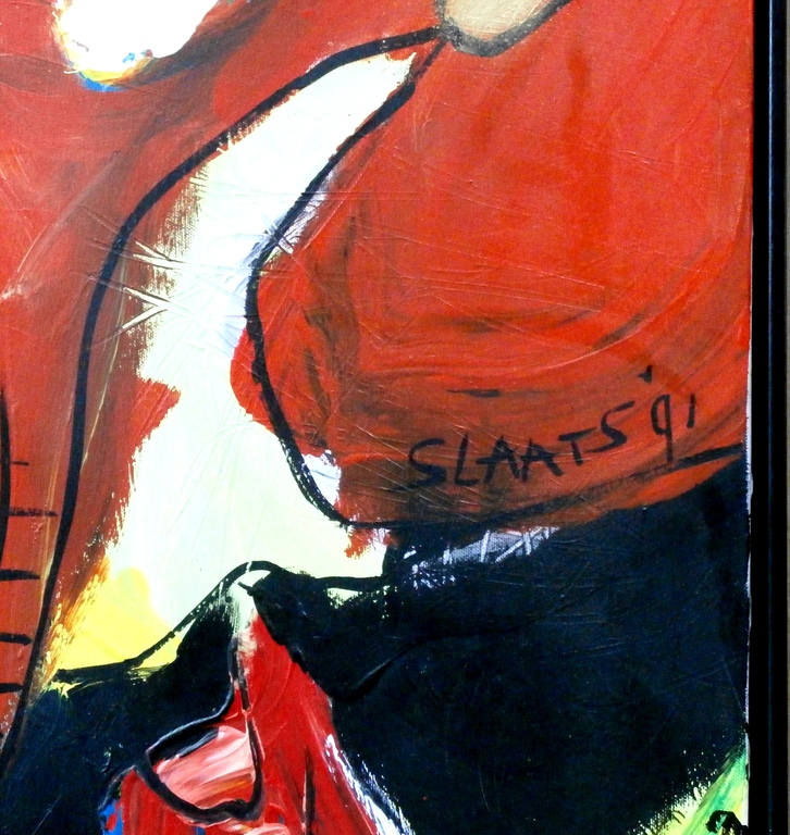 Mirjam Slaats - zeer groot ingelijst werk: De dichter zwijgt maar barst - 1991 kopen? Bied vanaf 750!