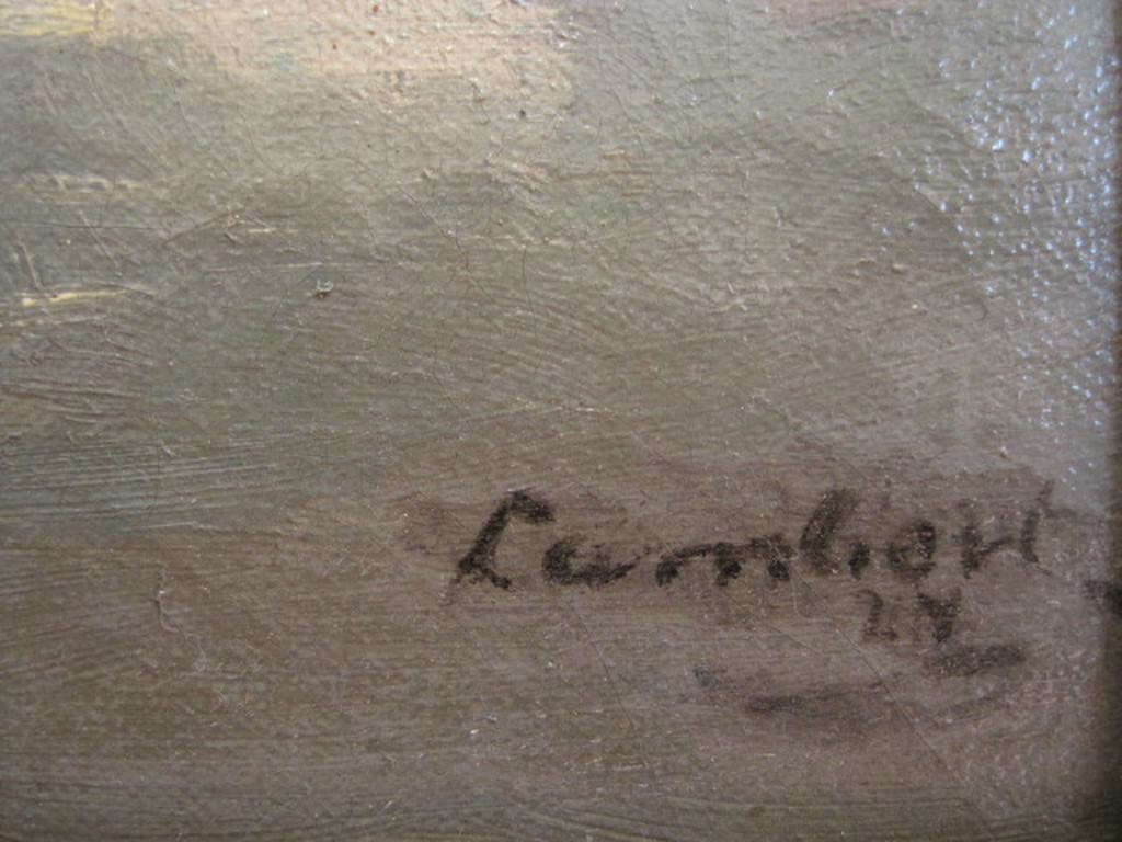 oud impress. olieverf "Hollands rivierlandschap" gesigneerd "Lambert '24"  kopen? Bied vanaf 1!