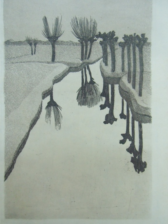 WILGEN BIJ EEN SLOOT / ETS-AQUATINT VAN AREND HENDRIKS verkocht voor € 80!