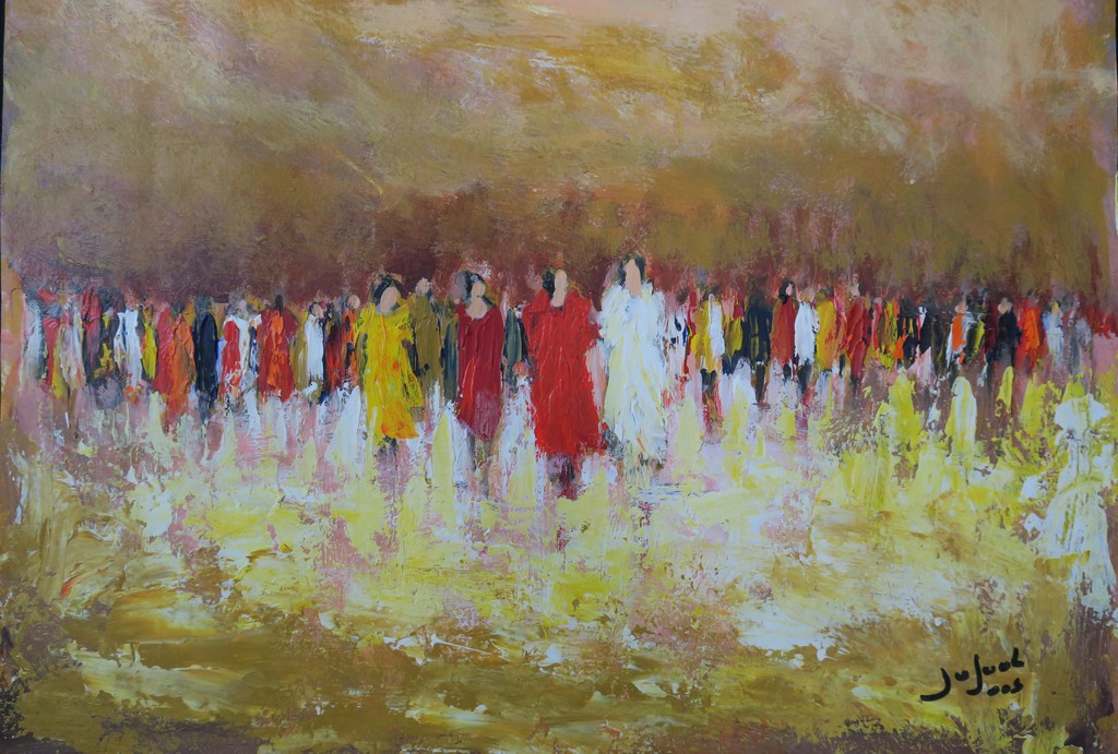 Jose van Gool: Acryl op papier, Z.T. Figuren kopen? Bied vanaf 60!