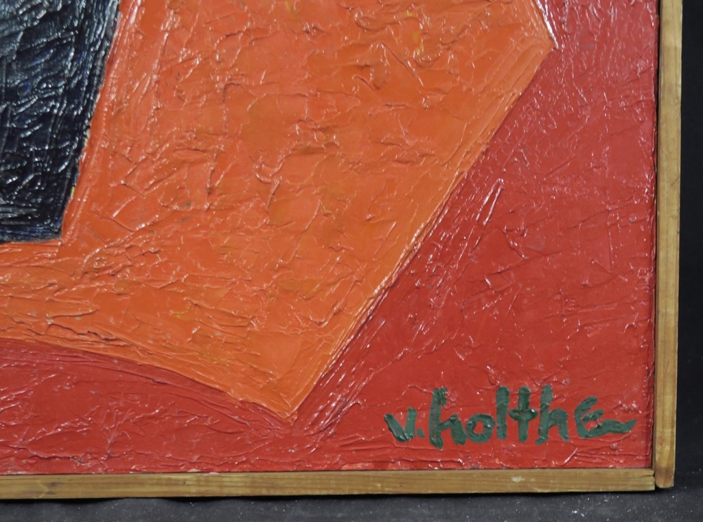 Jan van Holthe: Olieverf op board, Abstrait I Noir sur rouge - Ingelijst kopen? Bied vanaf 50!