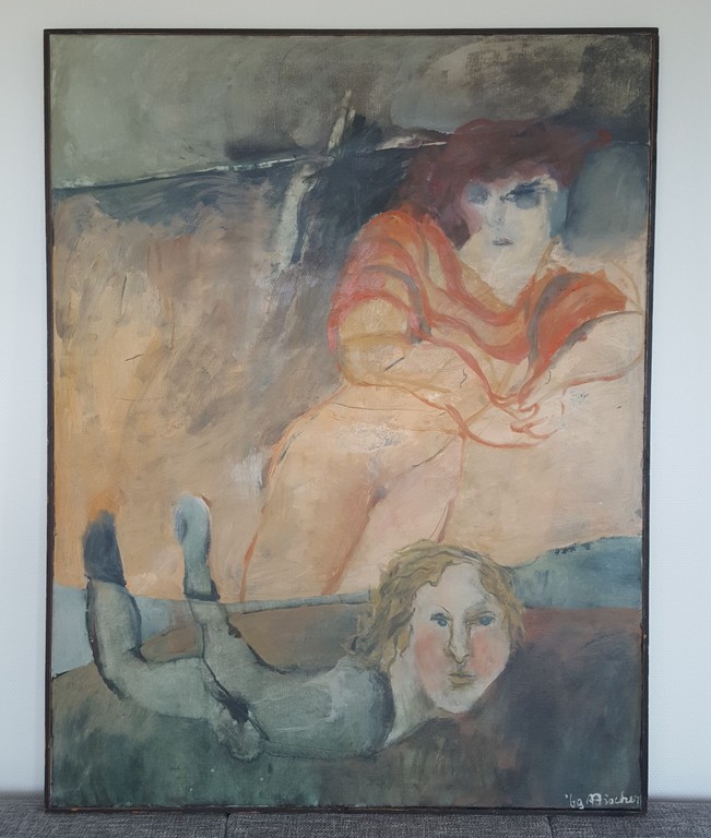 Annemarie Fischer: olieverf op doek, Vrouw en Man verkocht voor € 200!