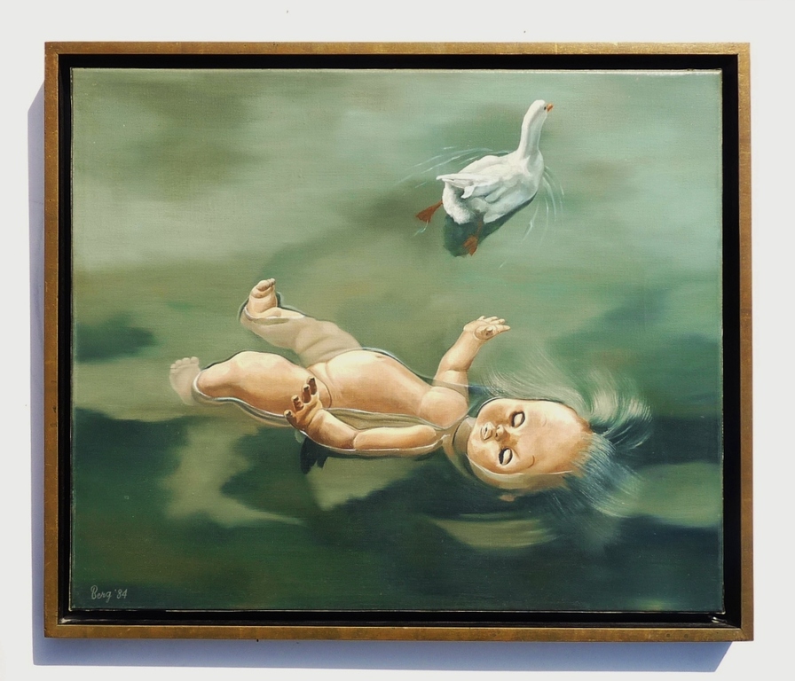 Jan van den Berg: Olieverf op doek, Pop in het water kopen? Bied vanaf 375!
