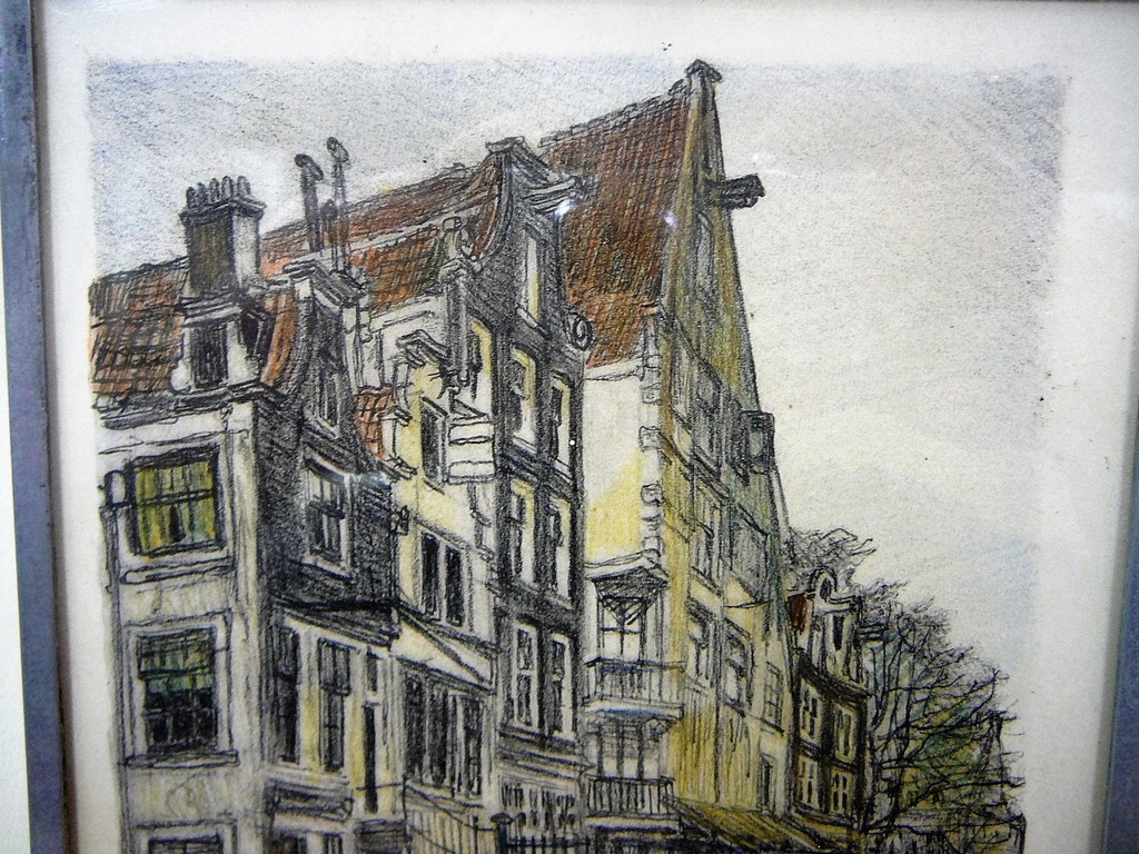 Twee ingekleurde krijttekeningen van Amsterdam oa Westerkerk  kopen? Bied vanaf 50!