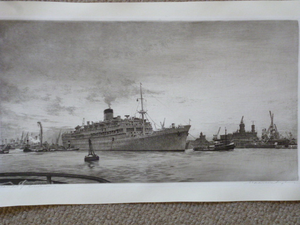 Maarten Langbroek - ets - Aan het IJ, Amsterdam verkocht voor € 45!