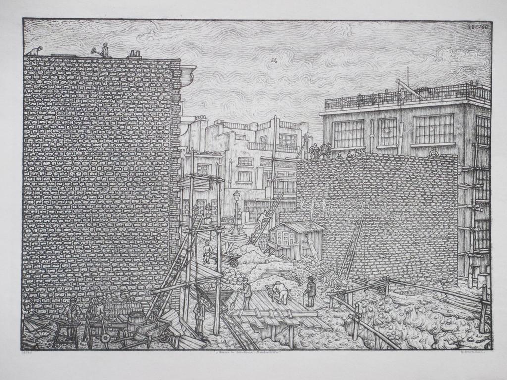 Rudolf Bremmer, Huizen in aanbouw Montmartre, Litho kopen? Bied vanaf 50!