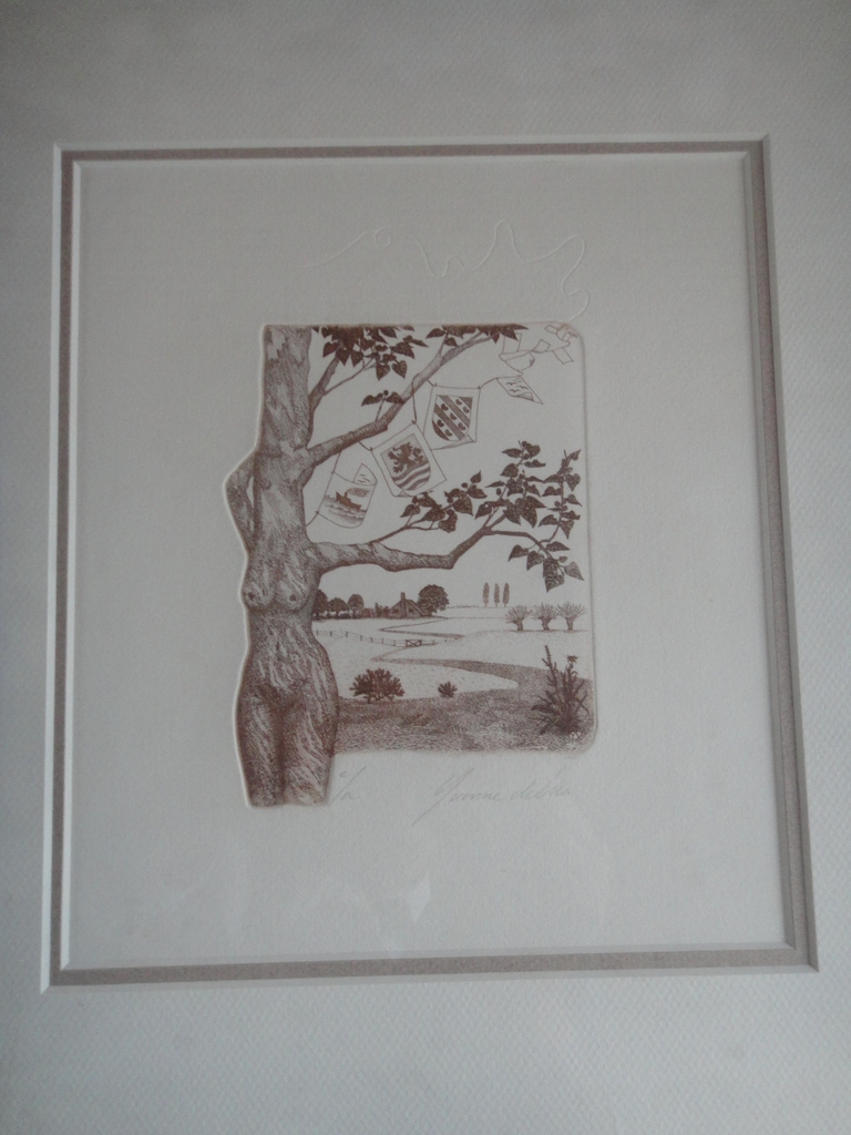 Yvonne de Vries, ets, figuurvoorstelling met naakte vrouw en zicht op polder kopen? Bied vanaf 35!